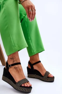 Clearance Boto Klasyczne Damskie Sandały Na Koturnie Czarne Malmo