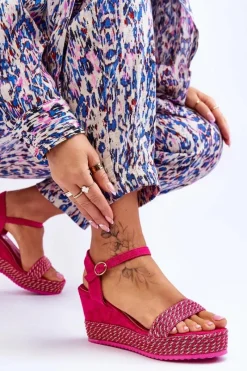 New Klasyczne Damskie Sandały Na Koturnie Fuksja Malmo Damskie Sandały Na Koturnie