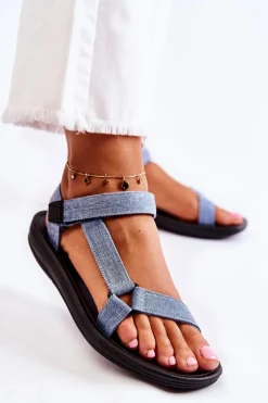 Sale Boto Klasyczne Damskie Sandały Na Rzepy Jasnoniebieskie Kalla