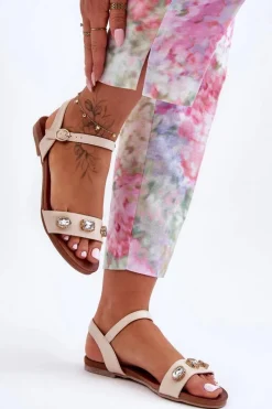 Clearance Damskie buty S.Barski Klasyczne Damskie Sandały Z Ozdobami S.Barski SS27-79 Beżowe