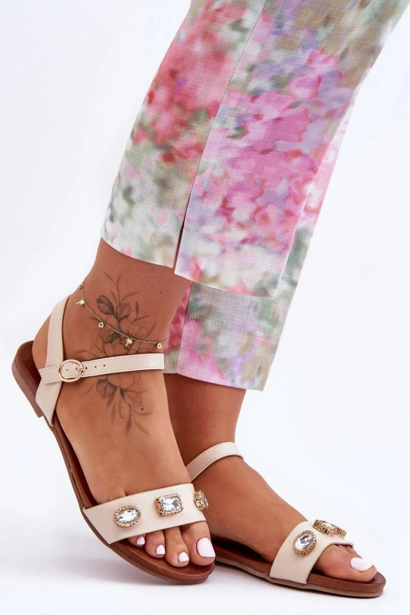Clearance Damskie buty S.Barski Klasyczne Damskie Sandały Z Ozdobami S.Barski SS27-79 Beżowe