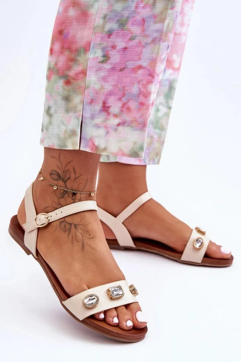 Clearance Damskie buty S.Barski Klasyczne Damskie Sandały Z Ozdobami S.Barski SS27-79 Beżowe