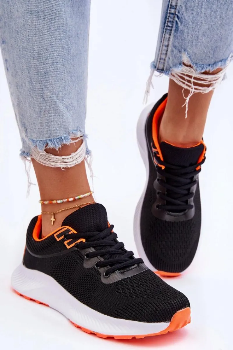 New Klasyczne Damskie Sportowe Buty Sznurowane Czarno-Pomarańczowe Darla Damskie Buty Sportowe Na Platformie|Sneakersy Damskie