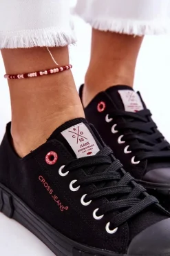 Sale Cross Jeans Klasyczne Damskie Trampki LL2R4051 Czarne Czarny