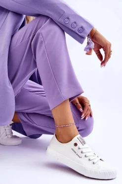 Sale Klasyczne Damskie Trampki LL2R4052 Białe Damskie Trampki Damskie Cross Jeans|Trampki Damskie Niskie