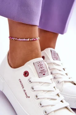 Sale Klasyczne Damskie Trampki LL2R4052 Białe Damskie Trampki Damskie Cross Jeans|Trampki Damskie Niskie