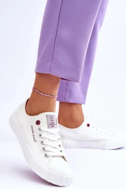 Sale Klasyczne Damskie Trampki LL2R4052 Białe Damskie Trampki Damskie Cross Jeans|Trampki Damskie Niskie