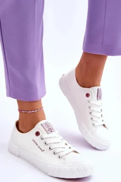 Sale Klasyczne Damskie Trampki LL2R4052 Białe Damskie Trampki Damskie Cross Jeans|Trampki Damskie Niskie
