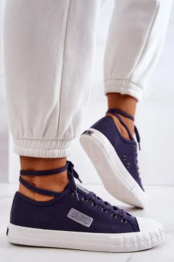 Outlet Klasyczne Damskie Trampki BIG STAR JJ274494 Granatowe Damskie Trampki Damskie Big Star|Trampki Damskie Niskie