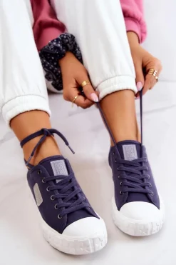 Outlet Klasyczne Damskie Trampki BIG STAR JJ274494 Granatowe Damskie Trampki Damskie Big Star|Trampki Damskie Niskie