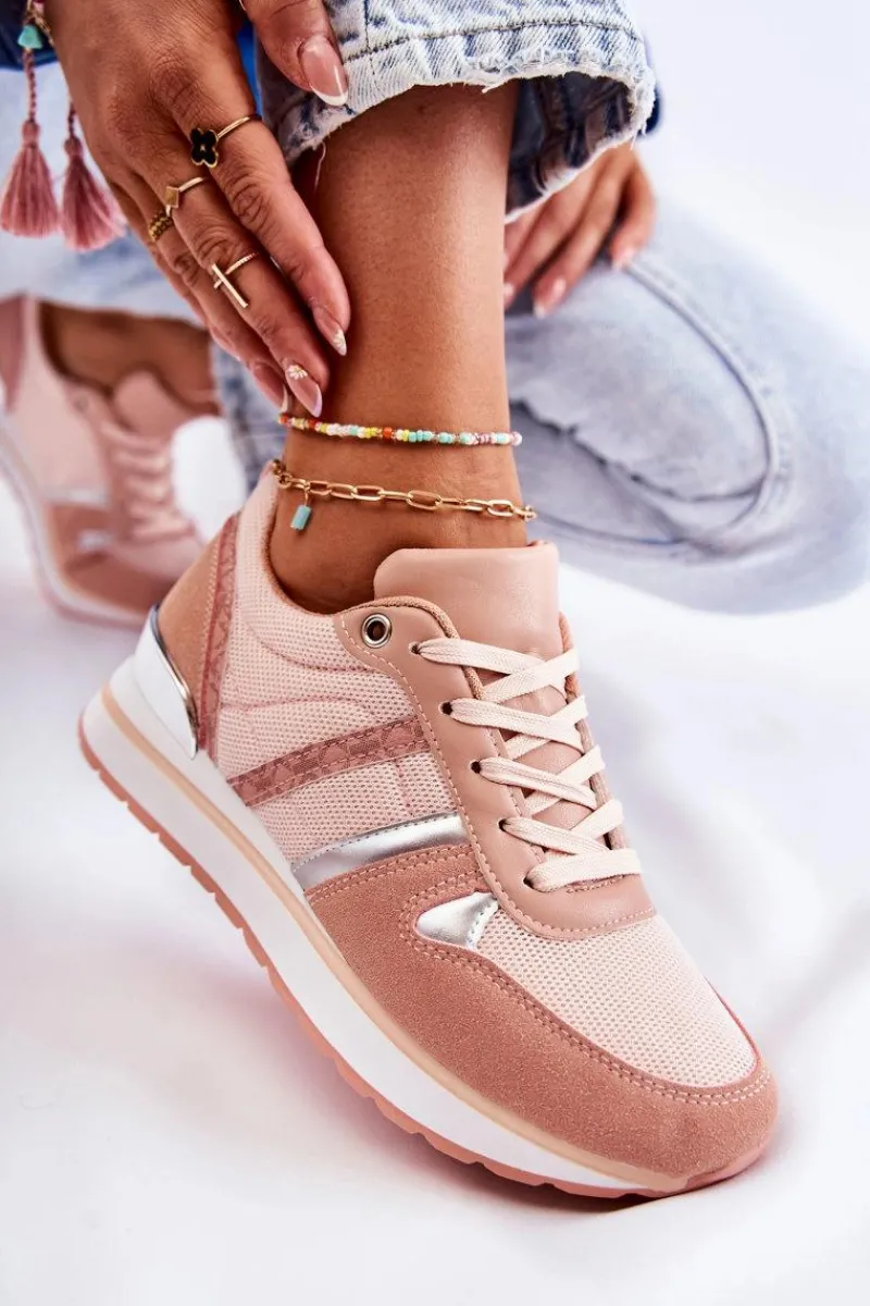 Sneakersy Damskie>Boto Klasyczne Damskie Wiązane Buty Sportowe Różowe Elenes