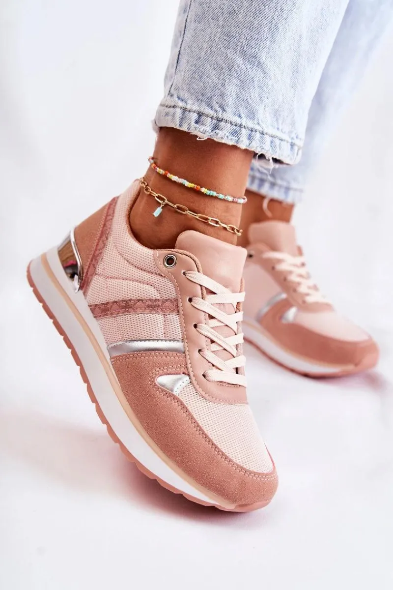 Sneakersy Damskie>Boto Klasyczne Damskie Wiązane Buty Sportowe Różowe Elenes