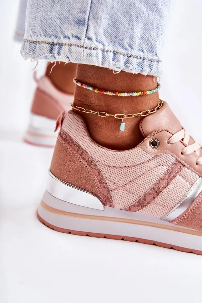 Sneakersy Damskie>Boto Klasyczne Damskie Wiązane Buty Sportowe Różowe Elenes