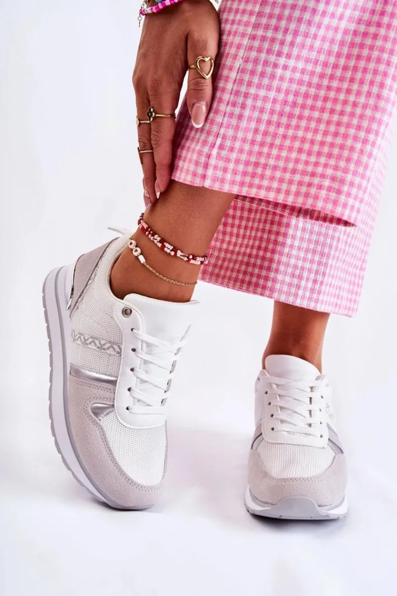 Best Boto Klasyczne Damskie Wiązane Buty Sportowe Białe Elenes