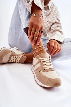New Klasyczne Damskie Wiązane Buty Sportowe Beżowe Elenes Damskie Sneakersy Damskie