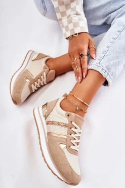 New Klasyczne Damskie Wiązane Buty Sportowe Beżowe Elenes Damskie Sneakersy Damskie