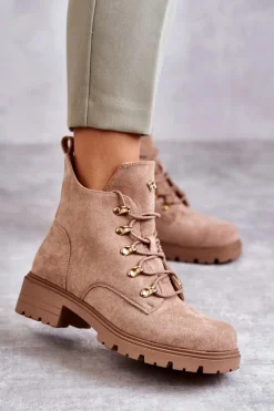 Botki Wiosenne|Botki Sznurowane>Damskie buty S.Barski Klasyczne Damskie Zamszowe Botki Beżowe Telma