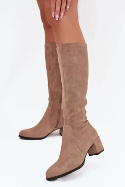 Best Buty Sergio Leone Klasyczne Eko Zamszowe Kozaki Sergio Leone KZ205 Beżowe