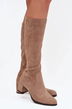 Best Buty Sergio Leone Klasyczne Eko Zamszowe Kozaki Sergio Leone KZ205 Beżowe