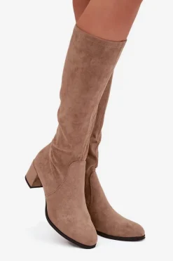 Best Buty Sergio Leone Klasyczne Eko Zamszowe Kozaki Sergio Leone KZ205 Beżowe