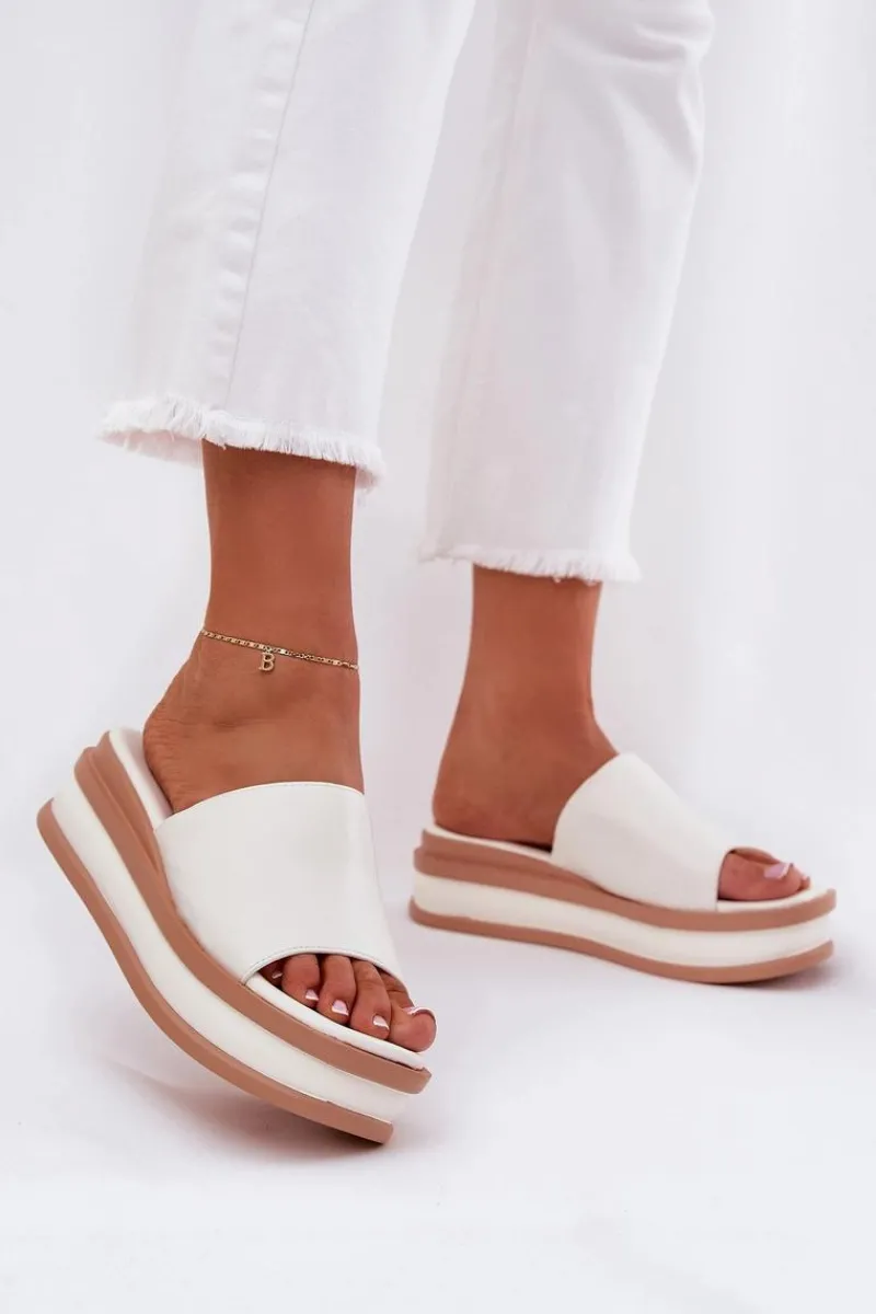 Klapki Na Koturnie|Klapki Na Platformie>Boto Klasyczne Klapki Damskie Na Platformie I Koturnie Białe Florenis