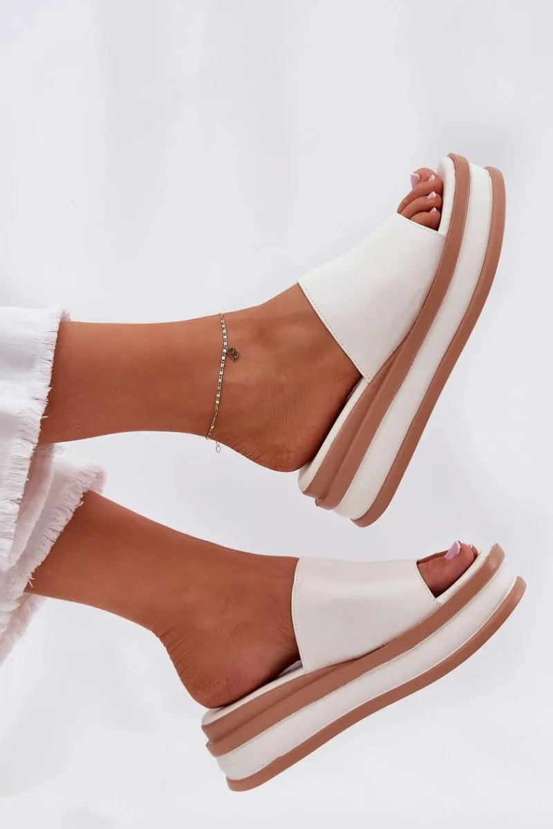 Klapki Na Koturnie|Klapki Na Platformie>Boto Klasyczne Klapki Damskie Na Platformie I Koturnie Białe Florenis