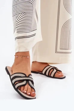 Clearance Boto Klasyczne Klapki Damskie Płaskie Beżowo-Czarne Scazze