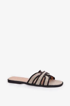 Clearance Boto Klasyczne Klapki Damskie Płaskie Beżowo-Czarne Scazze