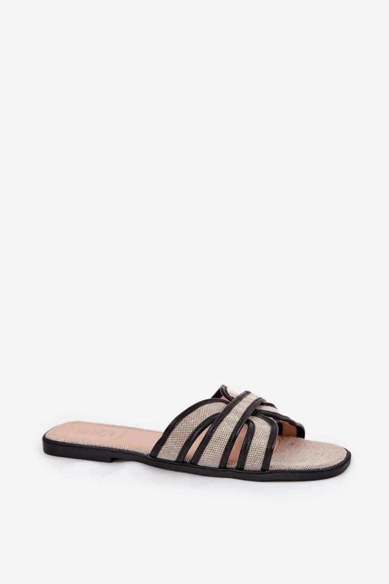 Clearance Boto Klasyczne Klapki Damskie Płaskie Beżowo-Czarne Scazze