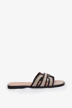 Clearance Boto Klasyczne Klapki Damskie Płaskie Beżowo-Czarne Scazze