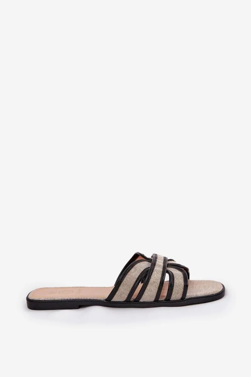 Clearance Boto Klasyczne Klapki Damskie Płaskie Beżowo-Czarne Scazze