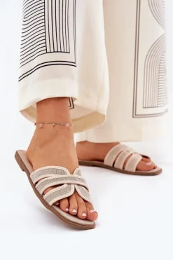 Sale Klasyczne Klapki Damskie Płaskie Beżowe Scazze Damskie Klapki Damskie Klasyczne