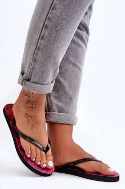 Outlet Klasyczne Klapki Japonki SS23FFLIF060-90S Czarno-Różowe Damskie Klapki Sportowe|Klapki Damskie Japonki