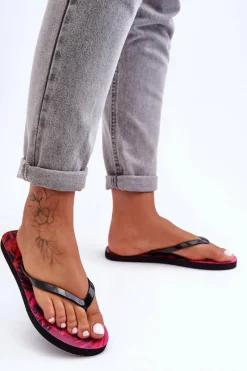 Outlet Klasyczne Klapki Japonki SS23FFLIF060-90S Czarno-Różowe Damskie Klapki Sportowe|Klapki Damskie Japonki