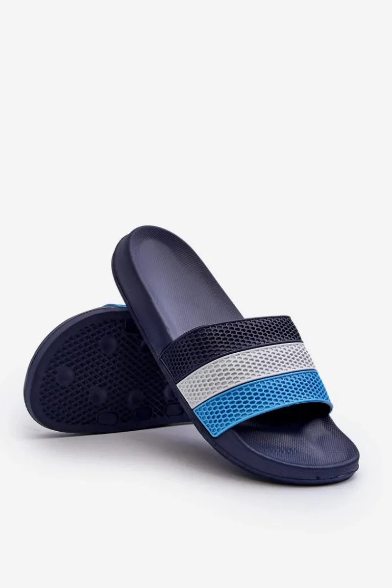 Clearance Klasyczne Klapki Męskie Z Paskami Granatowe Sylri Męskie Klapki Męskie Klasyczne