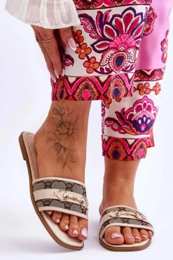 Boto Klasyczne Klapki Na Płaskim Obcasie Beżowe Marlene Beżowy