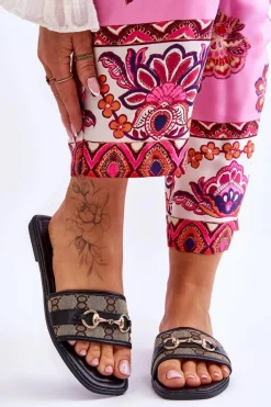 Hot Klasyczne Klapki Na Płaskim Obcasie Czarne Marlene Damskie Klapki Damskie Klasyczne