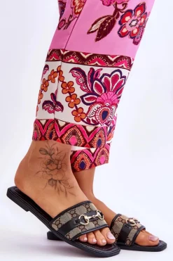 Hot Klasyczne Klapki Na Płaskim Obcasie Czarne Marlene Damskie Klapki Damskie Klasyczne