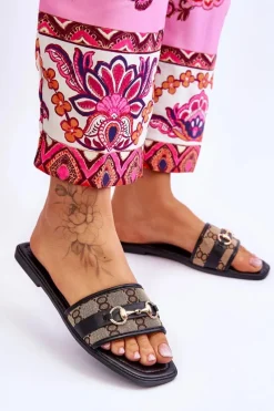 Hot Klasyczne Klapki Na Płaskim Obcasie Czarne Marlene Damskie Klapki Damskie Klasyczne