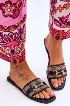 Hot Klasyczne Klapki Na Płaskim Obcasie Czarne Marlene Damskie Klapki Damskie Klasyczne