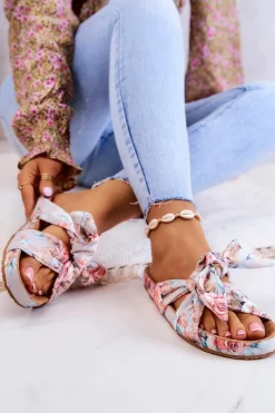 Big Star Shoes Klasyczne Klapki W Kwiaty Big Star JJ274703 Jasnoszare