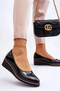 Czółenka Na Platformie|Czółenka Klasyczne>Buty damskie Vinceza Klasyczne Lakierowane Czółenka Na Koturnie Czarne Paola