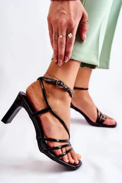 Best Klasyczne Lakierowane Sandały Na Obcasie Czarne Milani Damskie Sandały Na Obcasie