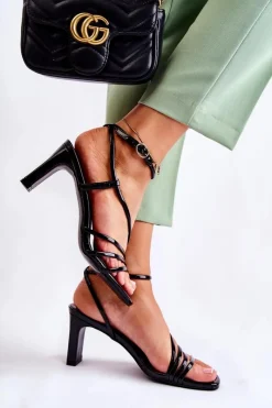 Best Klasyczne Lakierowane Sandały Na Obcasie Czarne Milani Damskie Sandały Na Obcasie