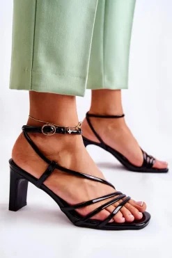 Best Klasyczne Lakierowane Sandały Na Obcasie Czarne Milani Damskie Sandały Na Obcasie