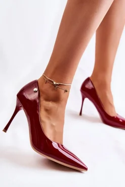 Outlet Klasyczne Lakierowane Szpilki Czerwone Lerisa Damskie Czółenka Klasyczne