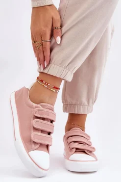 Trampki Damskie Niskie|Trampki Damskie Big Star>Big Star Shoes Klasyczne Materiałowe Tenisówki Na Rzepy Big Star LL274A200 Różowe