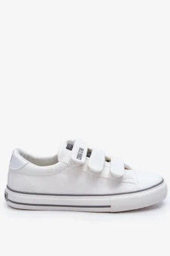 New Klasyczne Materiałowe Tenisówki Na Rzepy Big Star LL274A203 Białe Damskie Trampki Damskie Big Star|Trampki Damskie Niskie