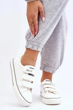 New Klasyczne Materiałowe Tenisówki Na Rzepy Big Star LL274A203 Białe Damskie Trampki Damskie Big Star|Trampki Damskie Niskie