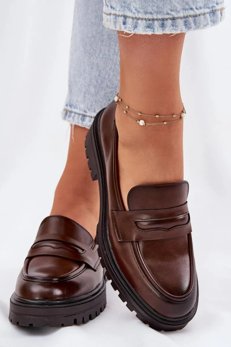 New Klasyczne Mokasyny Damskie Z Eko Skóry Brązowe Enticca Damskie Mokasyny Damskie Skórzane